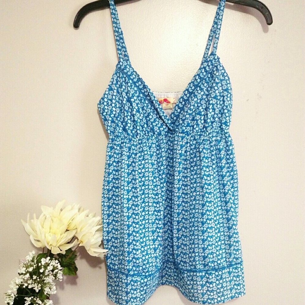 Forever 21 Small Blue White Tank Top V-Neck